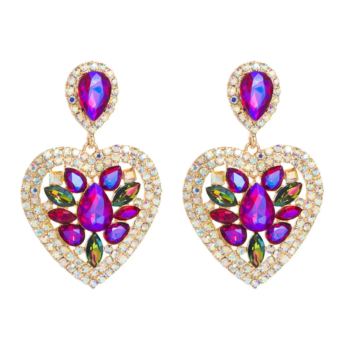 Fashion Multi-layer Heart-shaped Alloy Diamond-embedded Colorful Rhinestone Earrings