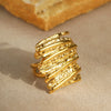 Fashion Multi Layer Hollow Line Stainless Steel Open Ring With Hammer Pattern And 18K Gold Plating For Women