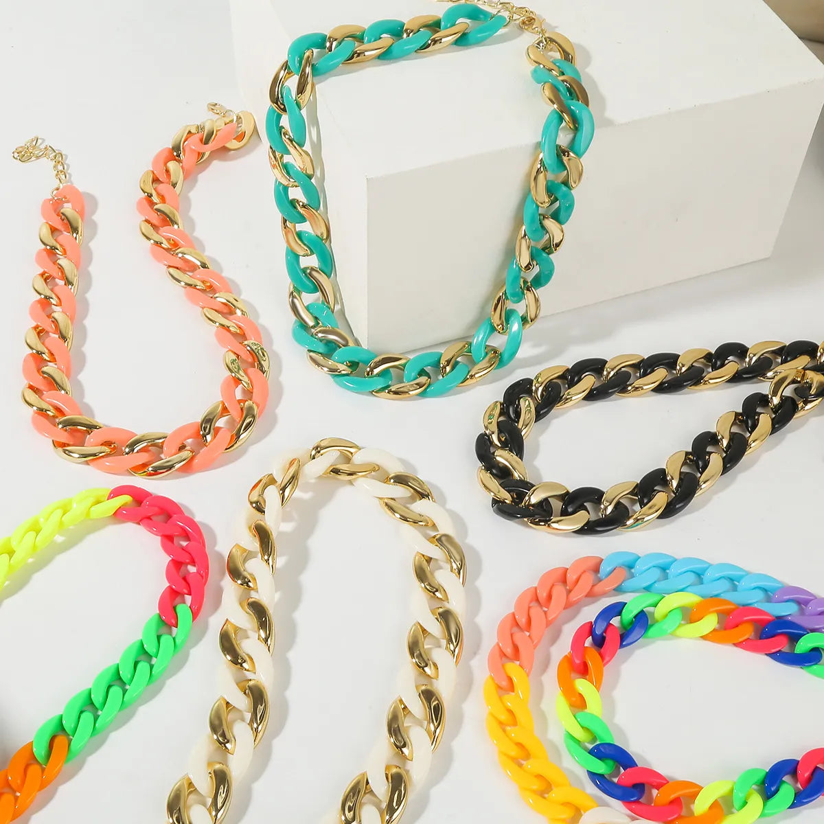 Fashion Multicolor Acrylic Necklace Non-fading Rock Punk Thick Chain Necklace