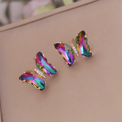 Fashion Multicolor Gradient Butterfly Alloy Diamond Stud Earrings