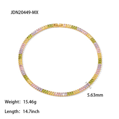 Fashion Multicolor Stainless Steel Inlay Zircon Necklace