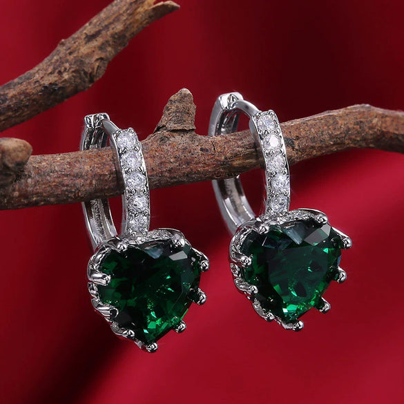 Fashion Multicolor Zircon Love Earrings Temperament Peach Heart Crystal Jewelry Made Of Copper With Geometry Design