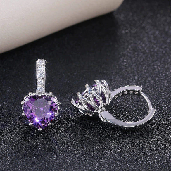 Fashion Multicolor Zircon Love Earrings Temperament Peach Heart Crystal Jewelry Made Of Copper With Geometry Design