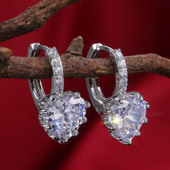 Fashion Multicolor Zircon Love Earrings Temperament Peach Heart Crystal Jewelry Made Of Copper With Geometry Design