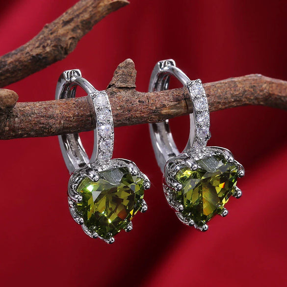 Fashion Multicolor Zircon Love Earrings Temperament Peach Heart Crystal Jewelry Made Of Copper With Geometry Design