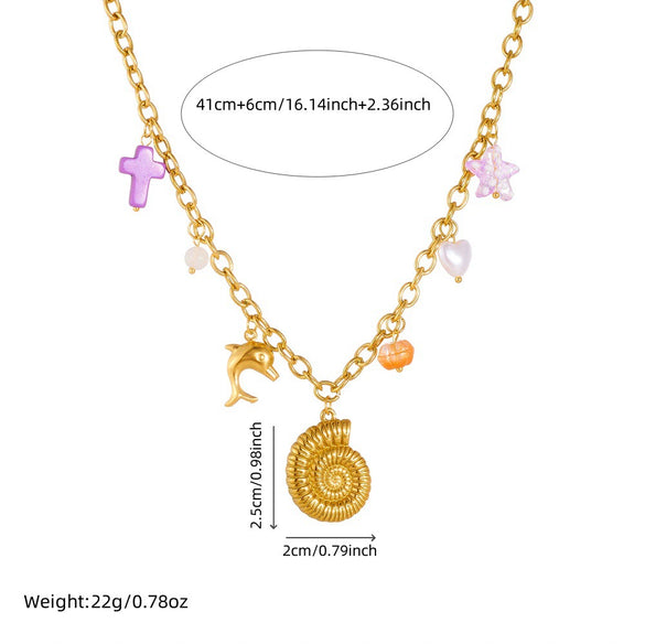 Fashion Multielement Pendant Necklace Stainless Steel Goldplated With Animal Zodiac Shapes For Women