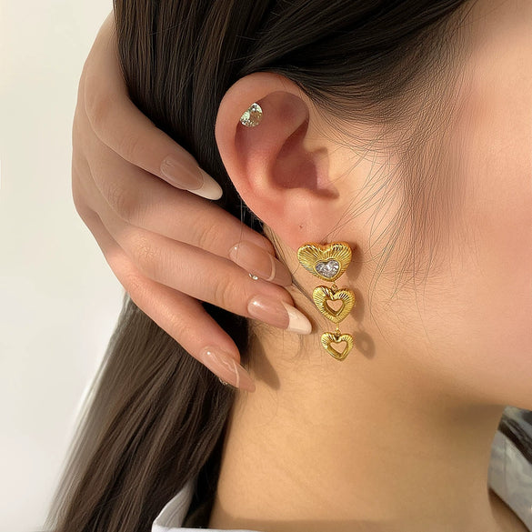 Fashion Multilayer Love Heartshaped Zircon Tassel Earrings Stainless Steel 18K Gold Plated Furnace Vacuum Plated Waterproof For Women