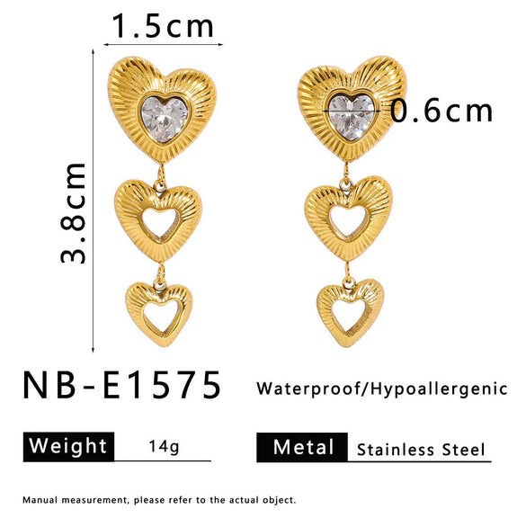 Fashion Multilayer Love Heartshaped Zircon Tassel Earrings Stainless Steel 18K Gold Plated Furnace Vacuum Plated Waterproof For Women