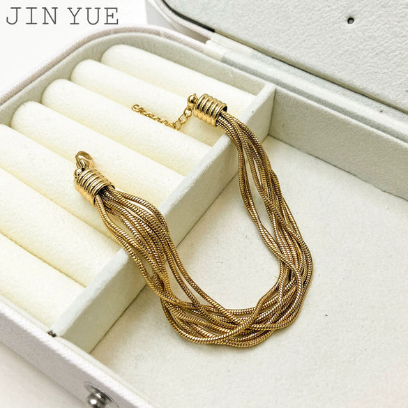 Fashion Multilayer Stitching Snake Bone Chain Stainless Steel Vacuum Electroplated Real Gold Bracelet