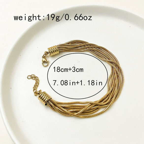 Fashion Multilayer Stitching Snake Bone Chain Stainless Steel Vacuum Electroplated Real Gold Bracelet