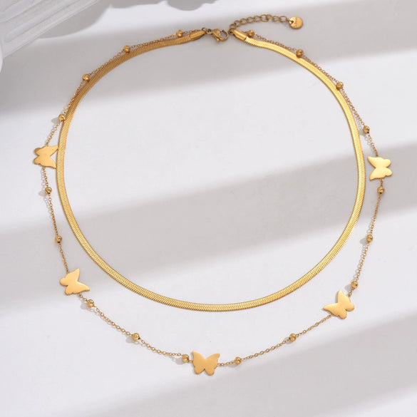 Fashion Multilayered Butterfly Ins Style Animal Zodiac Stainless Steel And Titanium Steel Necklace For Women