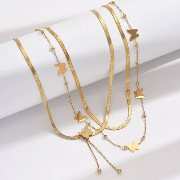 Fashion Multilayered Butterfly Ins Style Animal Zodiac Stainless Steel And Titanium Steel Necklace For Women