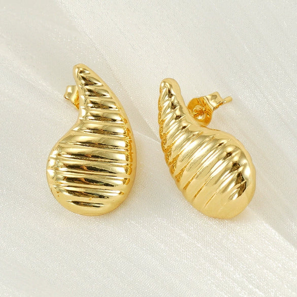Fashion Natural Drop Shape Titanium Steel 18K Gold Plated Earrings For Women