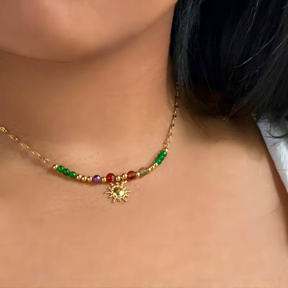 Fashion Natural Stone Clavicle Chain Necklace Stainless Steel Titanium Steel Geometric Electroplating