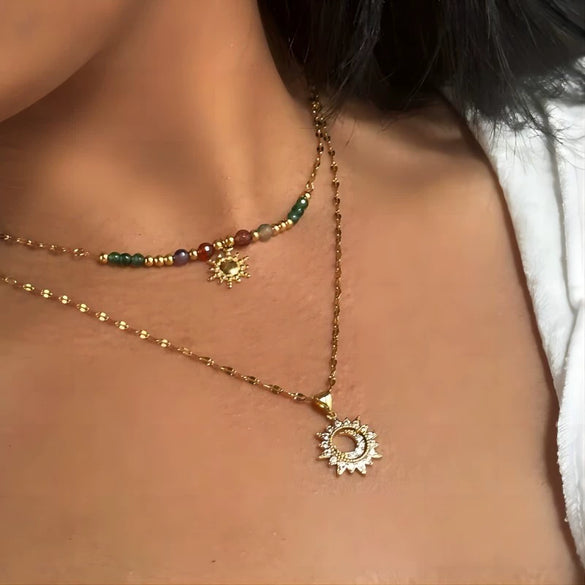 Fashion Natural Stone Clavicle Chain Necklace Stainless Steel Titanium Steel Geometric Electroplating