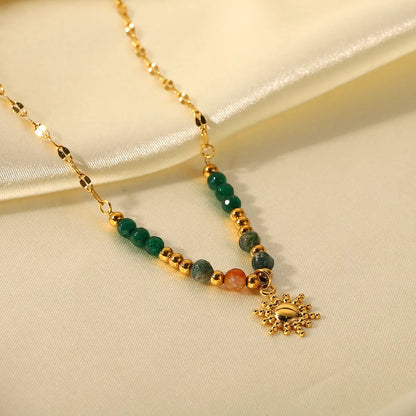 Fashion Natural Stone Pendant 18k Gold Stainless Steel Sun Pendant Necklace