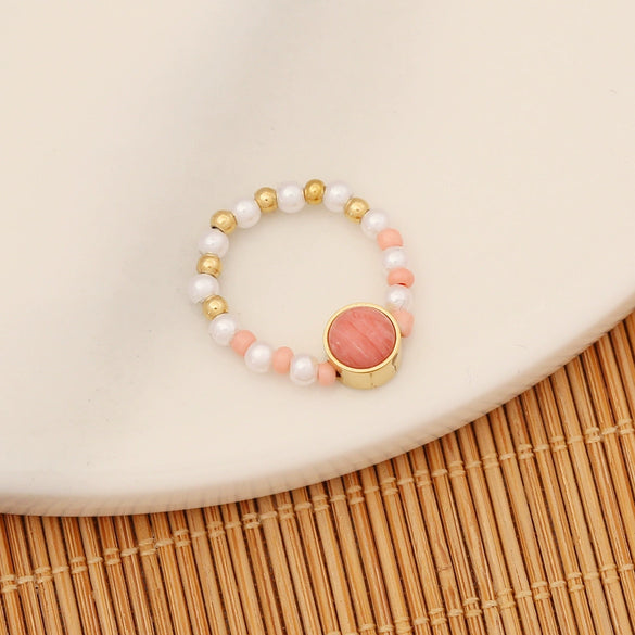 Fashion Natural Stone Ring And Pearl Bracelet Handmade Stainless Steel Jewelry