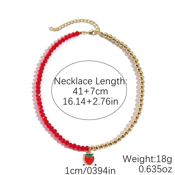 Fashion Necklace Alloy Handmade Beaded With Fruit Strawberry Pineapple Electroplating For Women