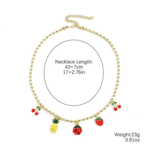 Fashion Necklace Alloy Handmade Beaded With Fruit Strawberry Pineapple Electroplating For Women