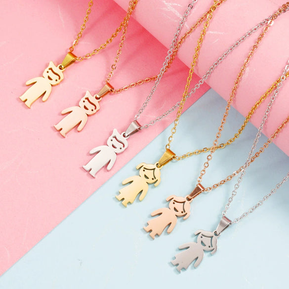 Fashion Necklace Stainless Steel Doll Pendant For Boys And Girls