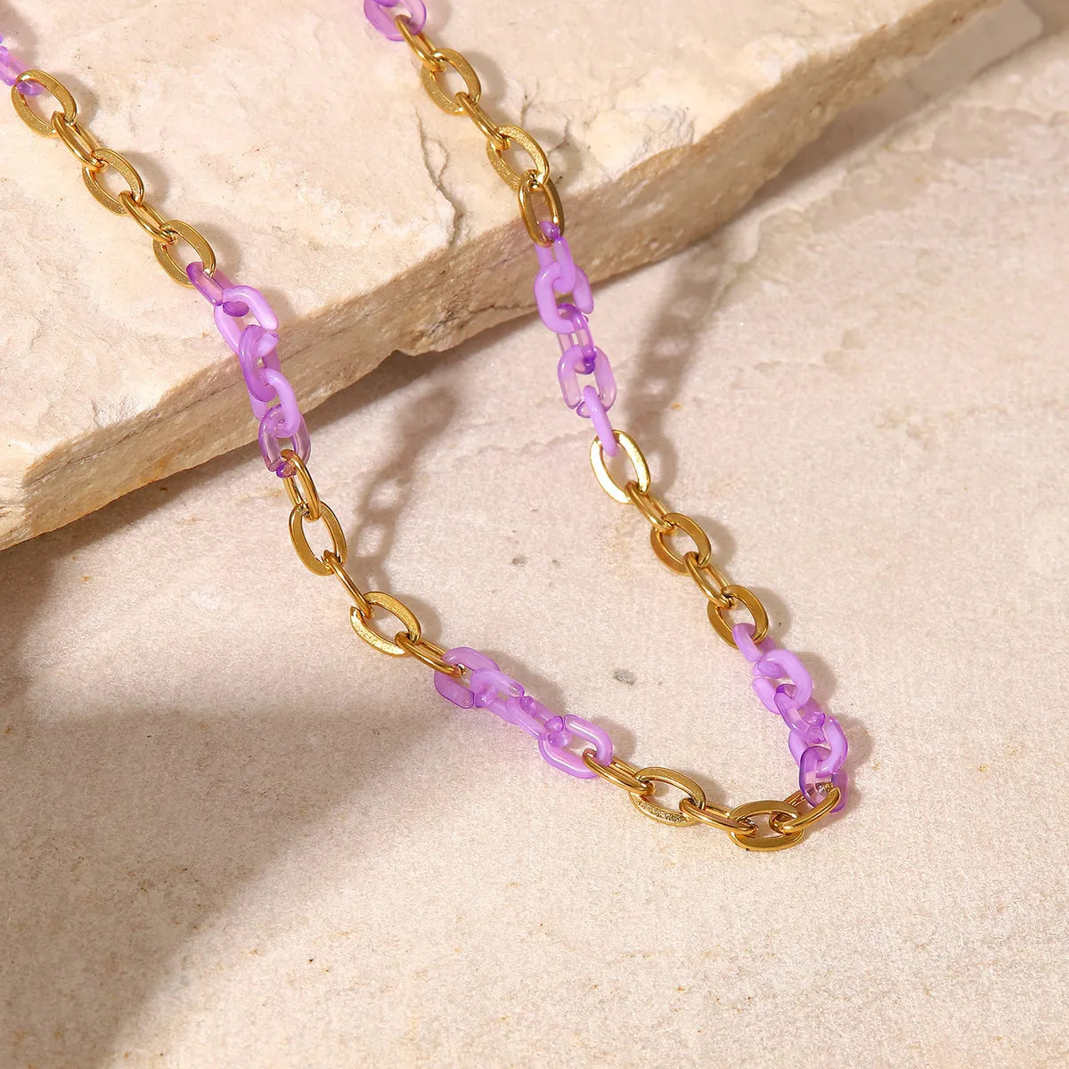 Fashion New 18k Gold-plated Purple Titanium Steel Cross Chain Stainless Steel Necklace