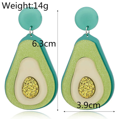 Fashion New Acrylic Avocado Fruit Green Earrings Cute Sweet Earrings Wholesale Gooddiy