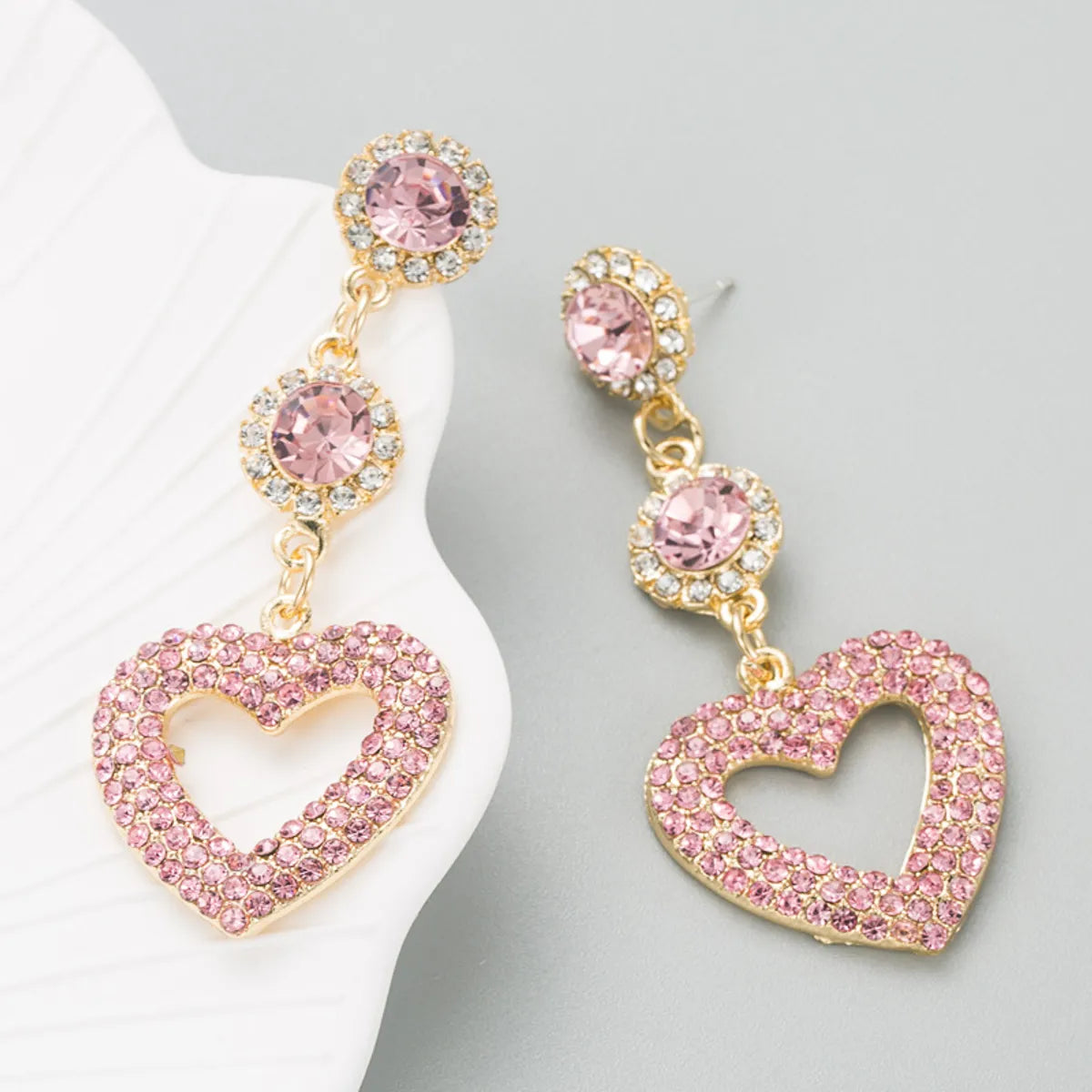 Fashion New Alloy Diamond-embedded Heart-shaped Multicolor Long Earrings