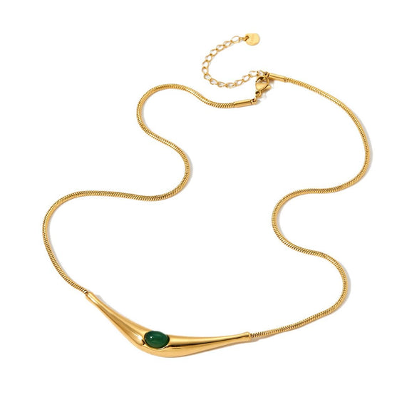 Fashion New Color Natural Stone Stainless Steel Necklace With Triangle Niche Design And Electroplating Treatment For Women