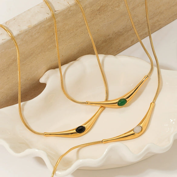 Fashion New Color Natural Stone Stainless Steel Necklace With Triangle Niche Design And Electroplating Treatment For Women