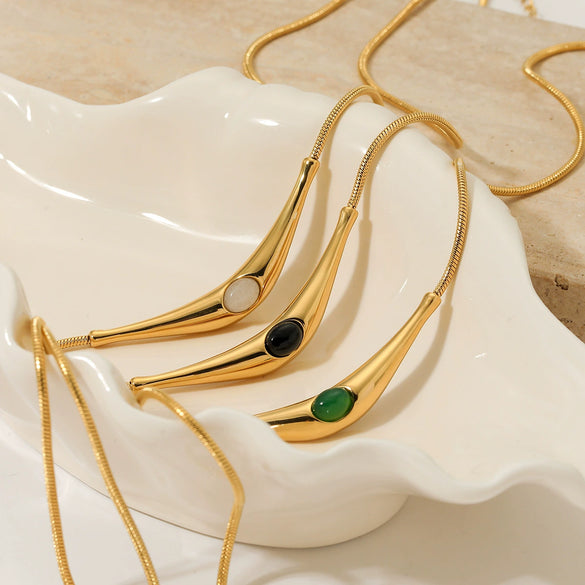 Fashion New Color Natural Stone Stainless Steel Necklace With Triangle Niche Design And Electroplating Treatment For Women