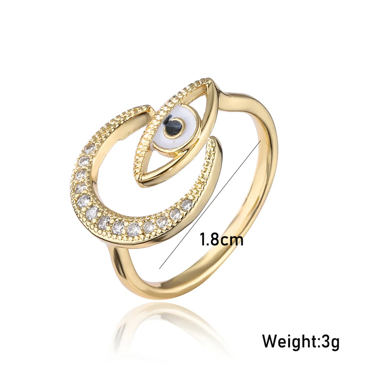 Fashion New Copper Drip Oil Eye Moon Zircon Open Ring