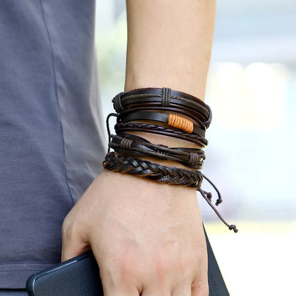 Fashion New Cowhide Simple Multi-Layer Men'S Bracelet