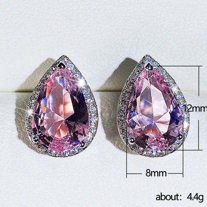 Fashion New Earrings Pear-shaped Water Drop Pink Zircon Earrings Valentine's Day