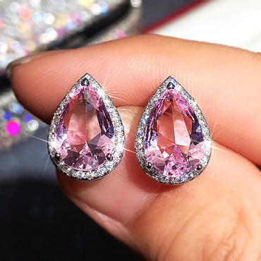 Fashion New Earrings Pear-shaped Water Drop Pink Zircon Earrings Valentine's Day