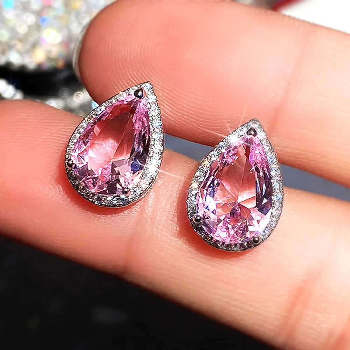 Fashion New Earrings Pear-shaped Water Drop Pink Zircon Earrings Valentine's Day