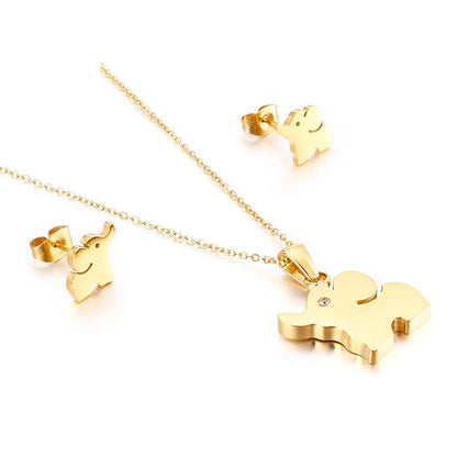 Fashion New Elephant Pendant Set Stainlesss Steel Animal Earrings Necklace Jewelry Set Wholesale