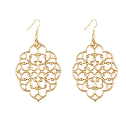 Fashion New Geometric Carved Window Flower Hollow Alloy Earrings