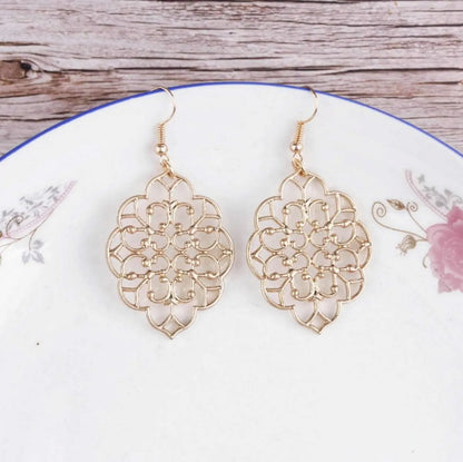 Fashion New Geometric Carved Window Flower Hollow Alloy Earrings