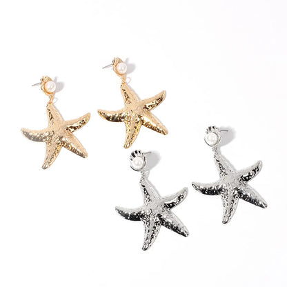 Europe And America Cross Border Ins Internet Celebrity Same Earrings Gold Alloy Shell Pearl Earrings Exaggerated Starfish Earrings