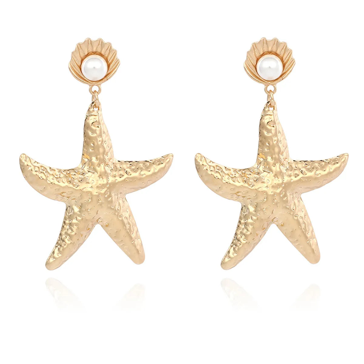 Europe And America Cross Border Ins Internet Celebrity Same Earrings Gold Alloy Shell Pearl Earrings Exaggerated Starfish Earrings