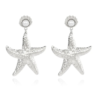 Europe And America Cross Border Ins Internet Celebrity Same Earrings Gold Alloy Shell Pearl Earrings Exaggerated Starfish Earrings