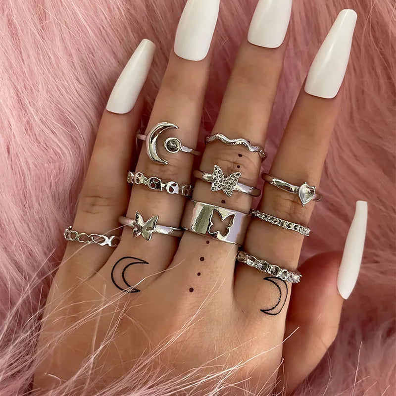 Fashion New Hollow Butterfly Moon Heart Jewelry Opening Knuckle Ring