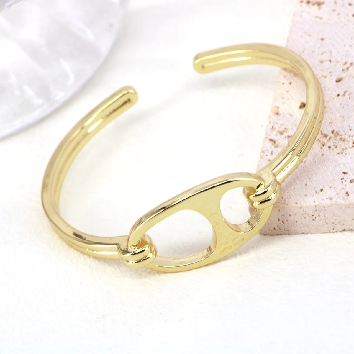 Fashion New Inlaid Zirconium Geometric Metal Pig Nose Copper Open Bracelet Jewelry