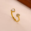 Fashion New Light Luxury Geometric Ins Style Fruit Shaped Inlaid With Gold Stainless Steel And Titanium Steel Zircon Open Ring For Women
