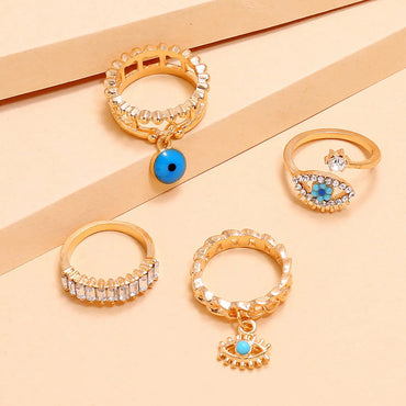 Fashion New Punk Street Style Demon Eye Diamond Dripping Oil Hollow 4-piece Ring Alloy Rings Wholesale Gooddiy