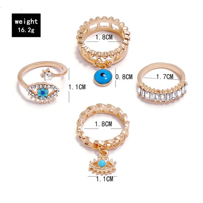 Fashion New Punk Street Style Demon Eye Diamond Dripping Oil Hollow 4-piece Ring Alloy Rings Wholesale Gooddiy