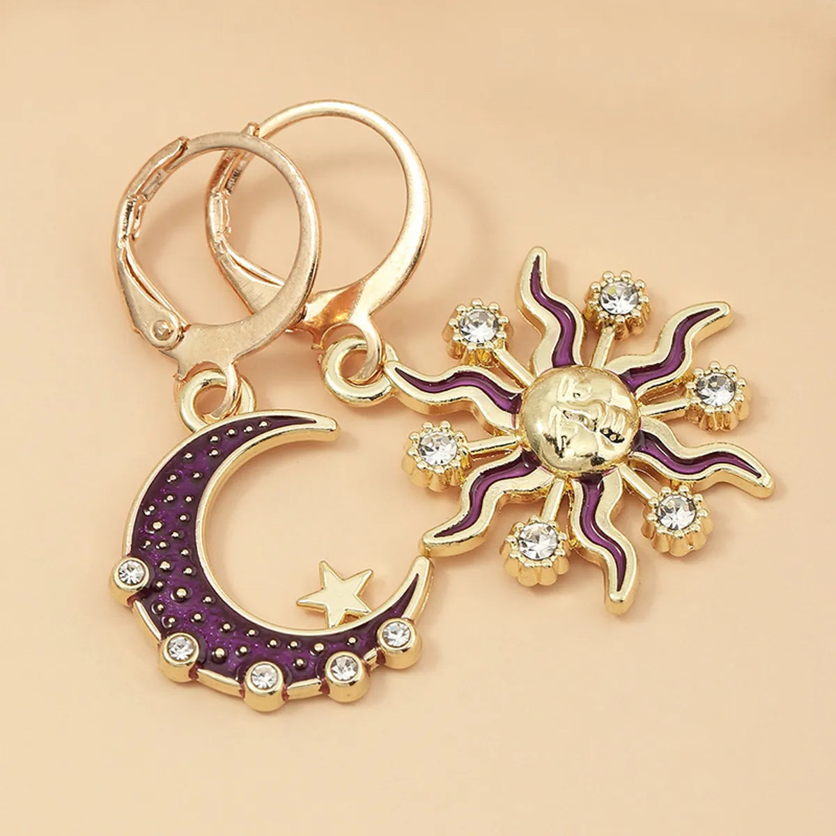 Fashion  New Retro Sun Moon  Personality Diamond Earrings  Wholesale