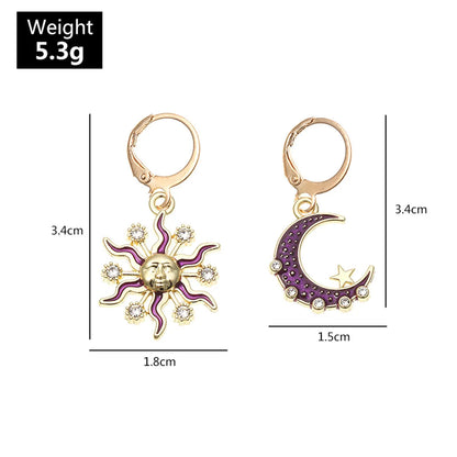 Fashion  New Retro Sun Moon  Personality Diamond Earrings  Wholesale