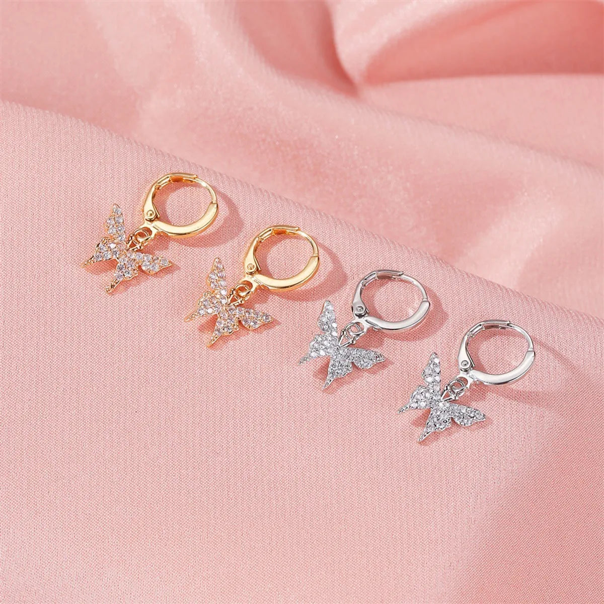 Fashion New Rhinestone Small Butterfly Ear Clip Simple Copper