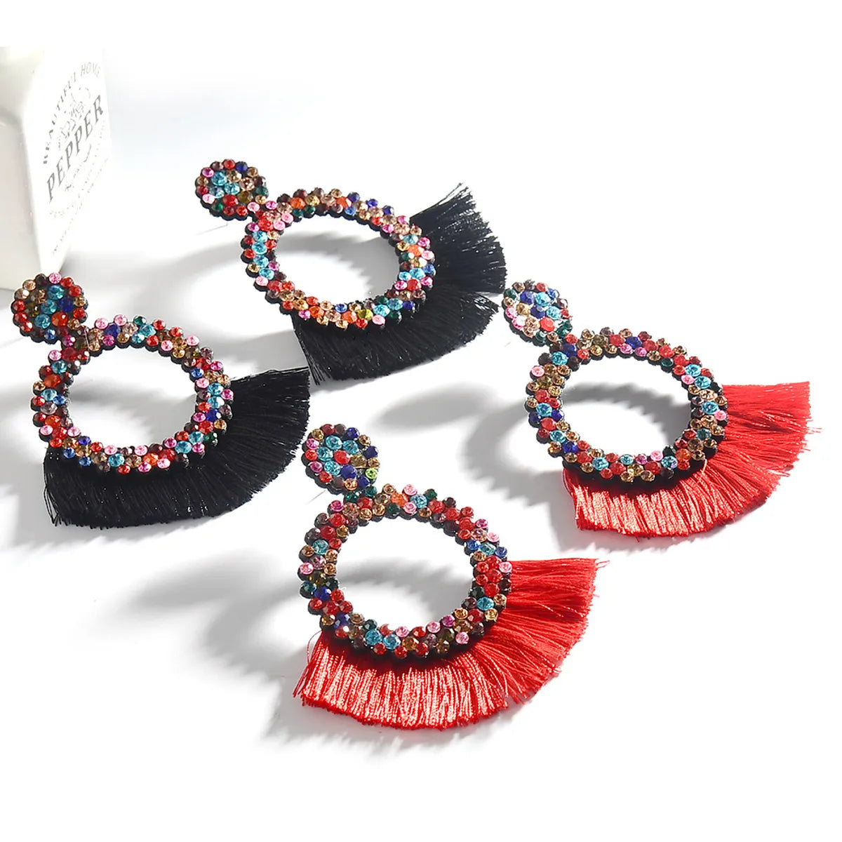 Fashion New Rhinestone Tassel Colorful Geometric Large Earrings